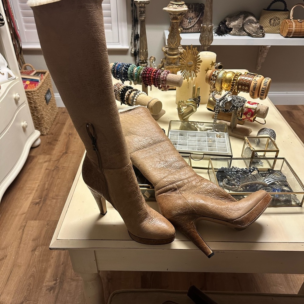 Prada Tan Heeled Boots